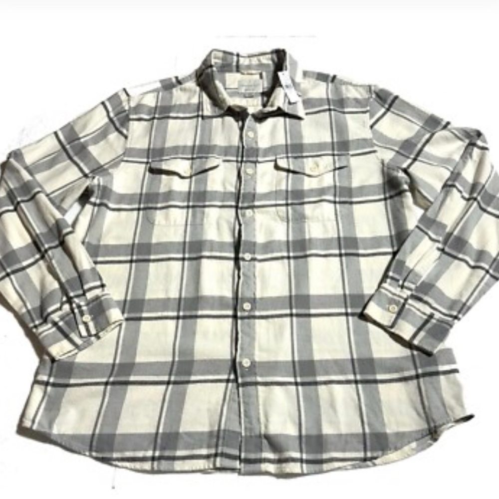American Eagle Gray and Cream Plaid Shirt